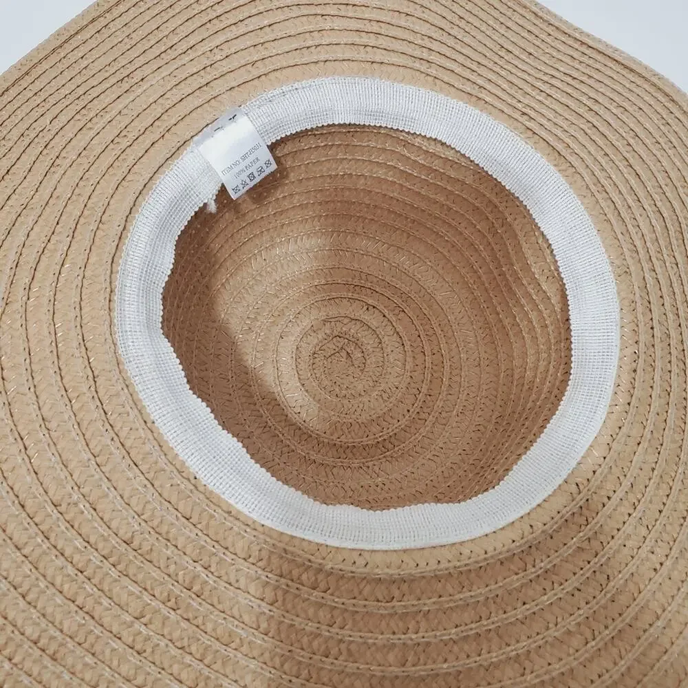 Floppy Brim Straw Paper Hat with Fabric Sash Tie Bow